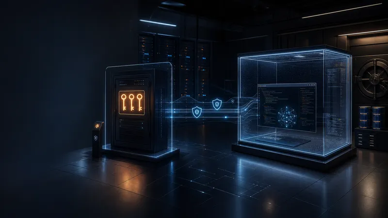 Secure AI agent infrastructure with a sealed gateway holding credentials linked to a transparent sandbox where the AI runs