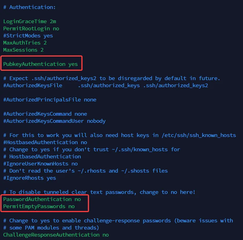 Linux server security: sshd_config locked down to public-key authentication only