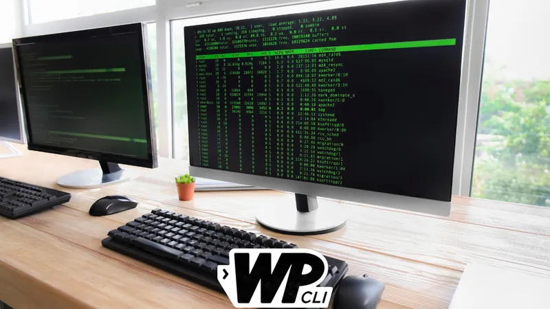WP-CLI command-line interface running WordPress management commands in a terminal session